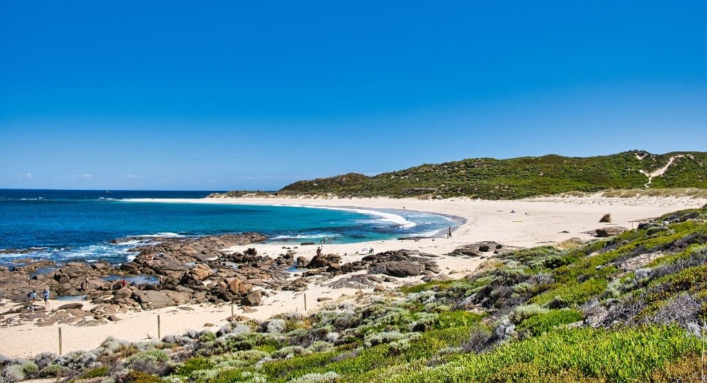Prevelly Beach Margaret River crystal clear waters pristine coastline Christmas morning swim South West Western Australia