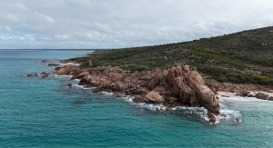 Rocky headland and clear turquoise water at Castle Rock, Dunsborough
